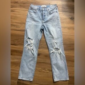 Denim Forum Light Wash Ripped Straight Jeans